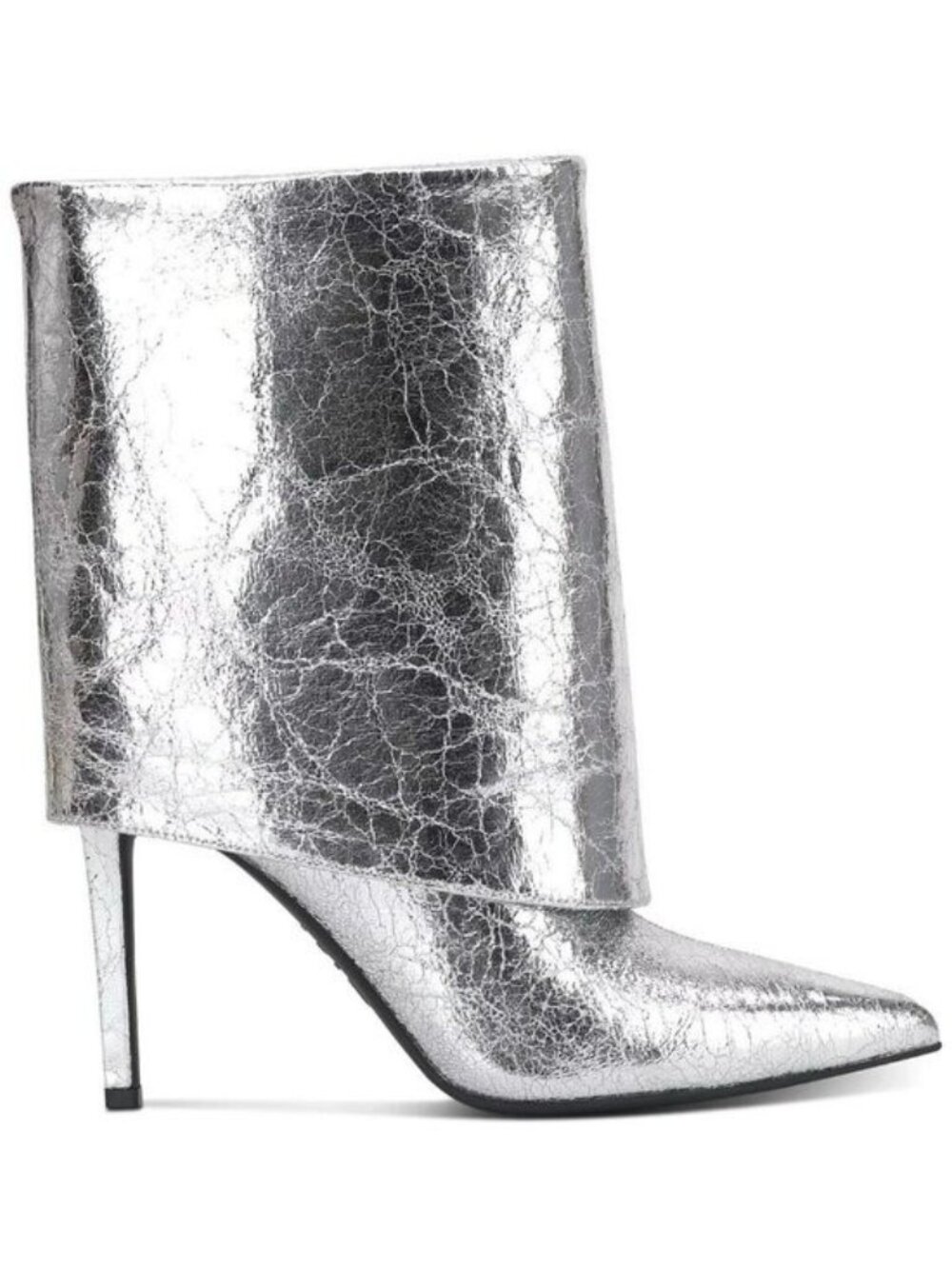 New INC Women’s Sabeel Bootie Silver Crinkle Leather Fold-Over Cuff 8.5M - Picture 2 of 5